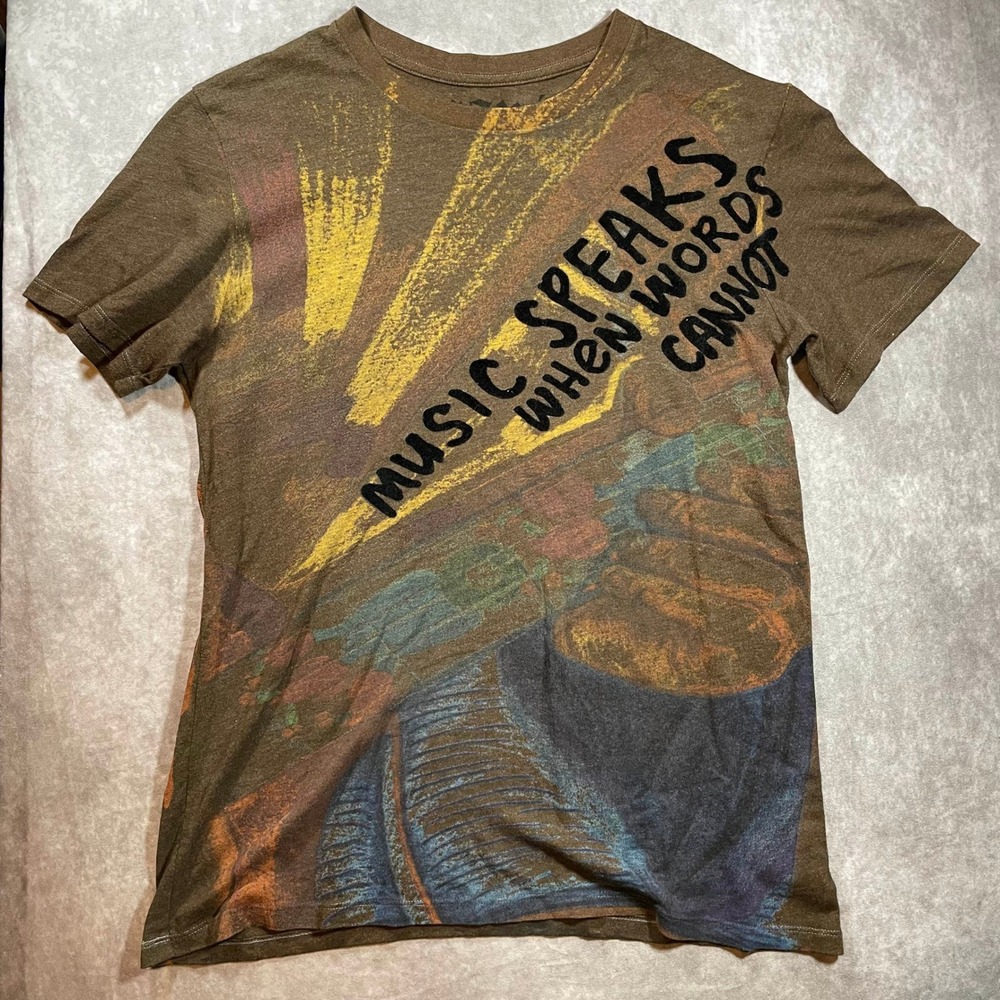 Humanity Music Speaks When Words Cannot Graphic TShirt Brown Large Flocked Print